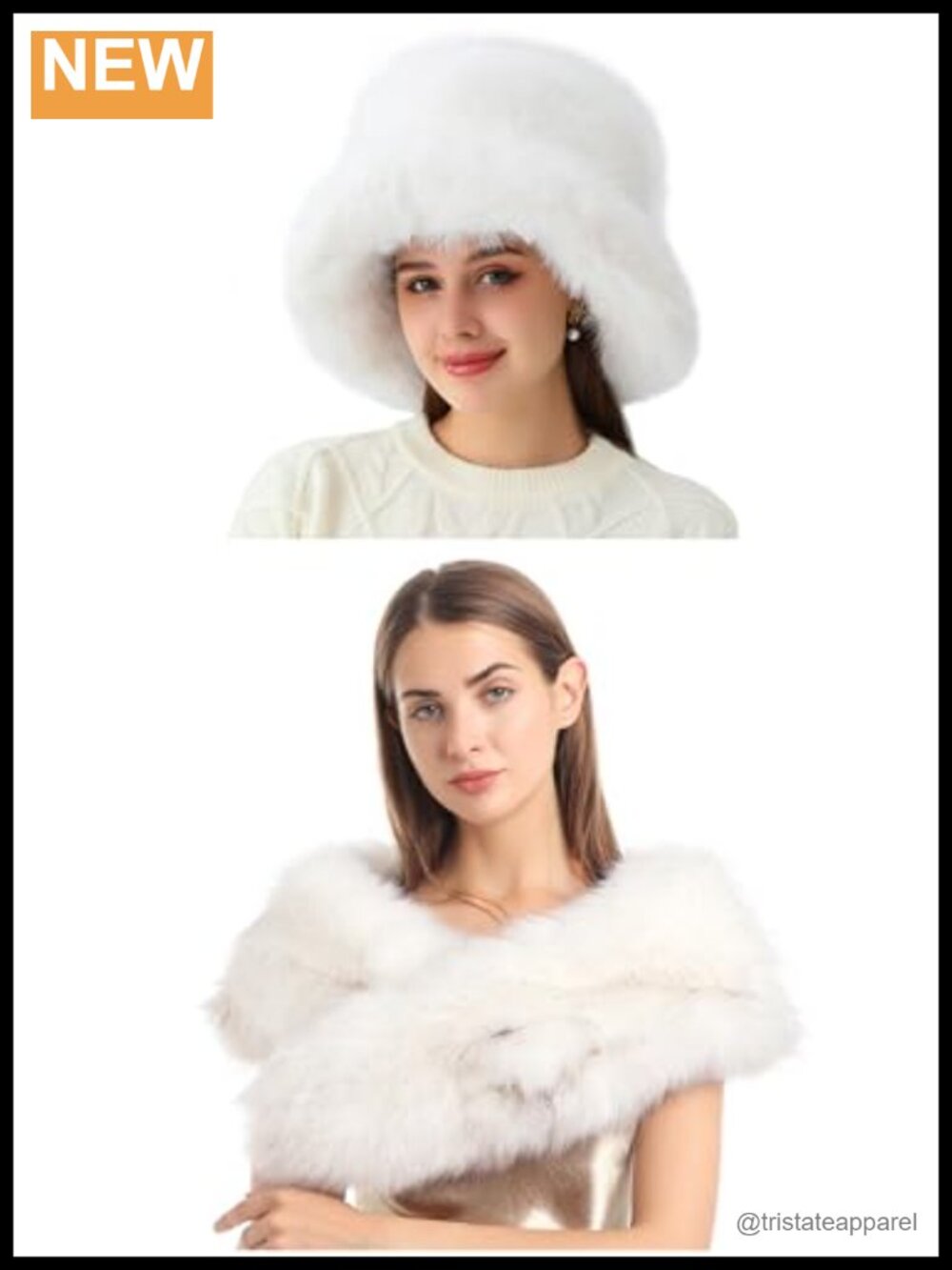 Faux Fur Bucket Hat and Shawl 2pc Set Quilted Lined Winter Accessory